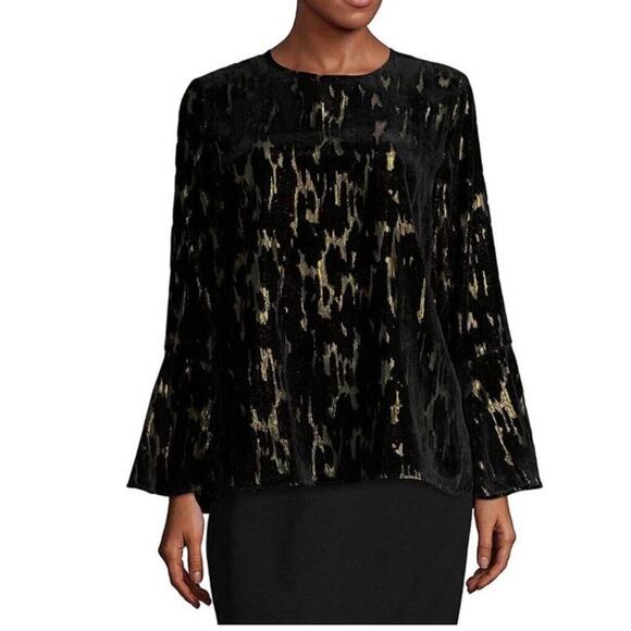 Calvin Klein Top Flocked Velvet And Gold Women’s Size Medium - Picture 2 of 7